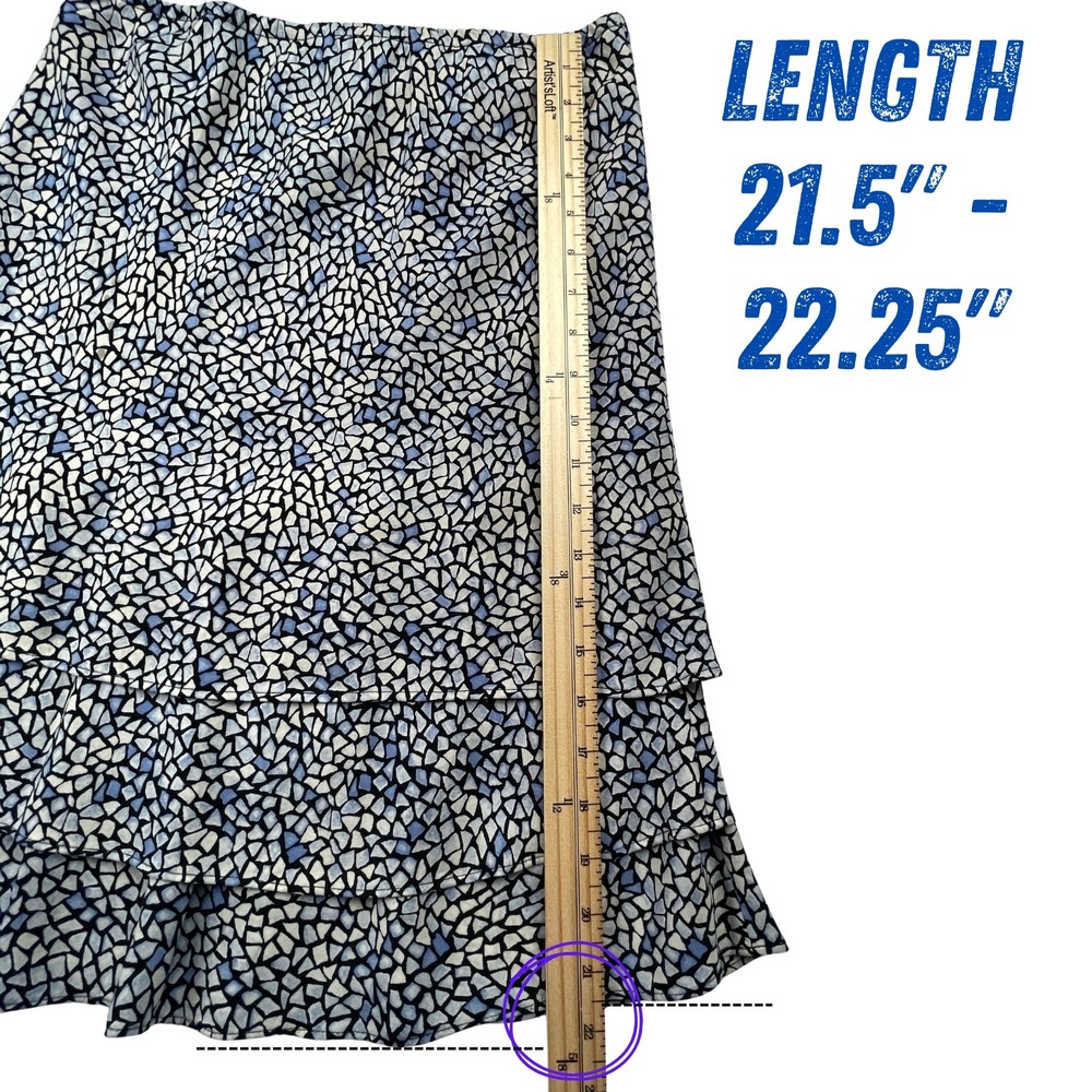 VTG Harold's 100% Silk Tiered Ruffle Skirt 6 Y2K Blue /Wh Mosaic Boho Whimsigoth - Picture 9 of 9